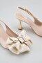 Open-Back Beige Special Design Stylish Women's Stiletto with Heels, Bow and Gold Side Buckle - 3