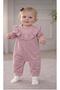 Baby Girl Dusty Rose Romper – Cotton Long Sleeve Romper with Ruffled Lace Detail-125007 - 3