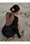 Women's Backless Lace-Up Spanish Sleeve Openwork Knitwear Mini Beach Dress