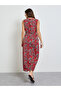 Red Floral Print Sleeveless Midi Dress - 4