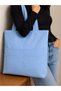 Women's Light Blue Zippered Hand and Shoulder Bag Fabric Tote Bag Canvas Bag School Bag - 3