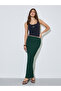 Dark Green Textured Bias Skirt