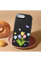 iPhone 8 Plus Compatible Case Camera Protector Black Silicone Couple Phone Case with Floral Pattern - 2