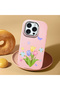 iPhone 15 Pro Compatible Case with Camera Protection Pink Silicone Couple Phone Case with Floral Pattern - 2
