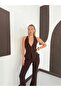 Women's Brown V-Neck Halter Top and Pants Double Set - 6