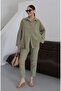 Khaki 100% Linen Shirt Trousers Set - 0254