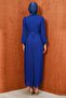 Cobalt Blue Belted Pleated Evening Dress - 6