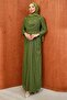 Khaki Front Detailed Laced Evening Dress - 3