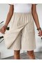 Women's 2-Piece Set Black Beige 100% Linen High Waist Elastic Pocket Bermuda Shorts – Comfortable Fit Summer Natural Linen Shorts - 4