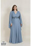 Cape Detailed Beaded Embroidered Plus Size Satin Evening Dress