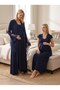 New Season Navy Blue Special Lace Detailed Design Short Sleeve 100% Cotton Maternity Nightgown Set - 8