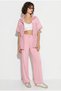 Women's Pink Modal Fabric Stand Collar Stopper Cardigan Wide Leg Pants Set 2664 60286402 - 4