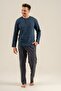 Men's Blue Buttoned Collar Long Sleeve Pajama Set Ar3851-S-V1 - 2