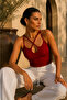 Women's Cross-Strapped Drop-Cut Ribbed Crop Top Blouse - 6