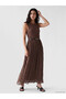 Lcw Vision Brown Crew Neck Belted Pleated Dress