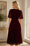 Women's Double-Breasted Collar Short Sleeve Waist-Fitted Patterned Lined Lycra Stylish Burgundy Midi Evening Dress - 3