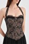 Women's Lace Fabric Detailed Design Corset with Agraf Closure on the Front - 4