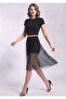 Women's Black Diver Shorts with Tulle Inside and Flared Skirt on the Outside, Modern Design - 3
