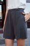 Women's Modal Silky Textured Elastic Waist High Waist Side Pocket Stitched Shorts-Anthracite - 6