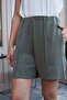 Women's Modal Silky Textured Elastic Waist High Waist Side Pocket Stitched Shorts-Khaki - 3