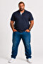 Men's Large Size Single Jersey Polo T-Shirt Classic with Pockets 26402 Navy Blue