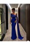Scuba Flexible Fabric Degaje Collar Stone Chiffon Detailed Evening Dress 583420 Cobalt Blue - 3