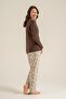 Women's Brown Long Sleeve Embroidered Pajama Set Pc9275-S-V1 - 4