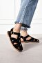 Treviso Black Suede Multi-Strap Women's Sandals with Gold Buckle - 4