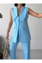 Women's Premium Wide Collar Vest and Pants Set - Baby Blue - 6