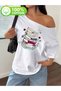 Women's Floral Books Printed Boat Neck Off Shoulder 100% Cotton T-Shirt