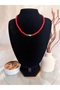 Red Natural Stone Looking Beaded Shell Detail Gold Color Women's Steel Necklace - 3