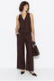 Women's Bitter Coffee 100% Cotton Linen V-Neck Buttoned Vest Wide Leg Pants Set 8132 60286410