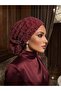 Burgundy Beaded Embroidered Ready-Made Evening Dress Turban