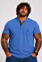 Men's Large Size Single Jersey Polo T-Shirt with Stand Collar 26400 Cobalt Blue