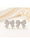 Silver Stone Detailed Bow Earrings - 2