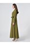 Double-Breasted Tie-Up Cotton Lyocell Dress Dark Matcha Green - 3