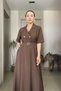 Short Sleeve Long Dress with Gold Button and Belt Detail - 3