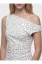 Xside White Boat Neck Polka Dot Gathered Blouse - 3