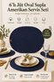 6-Piece Oval Jute Platter American Service Set Navy Blue Color Bohemian Tableware Presentation Plate Coaster