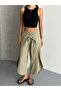 Layered Look Wide-Legged Trousers with Tie-Up Detail