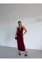 Sandy Fabric Collar Detail Dress Burgundy - 6