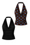 Women's Degaje Collar Crop 2-Piece Set (Brown - Blue Polka Dot & Black)