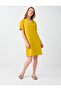 Mustard 100% Linen Shawl Collar Short Sleeve Dress - 2