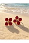 Red Polka Dot Flower Steel Earrings Gold - 3