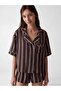 Shirt Collar Striped Women's Shorts Pajama Set (S6) - 2