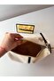 Women's Brown Canvas Leather Detailed Shoulder Bag Striped Classic Handbag - 2