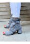 Smi̇le Gray Suede 5 cm Heel Summer Boots and Sandals - 2