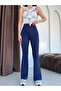 Women's Navy Blue High Waist Gathering Flexible Spanish Leggings - 2
