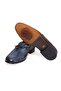 Dark Blue Color Laceless Genuine Leather Men's Shoes - 3
