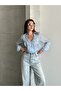 Women's Front Ruffle Detailed V-Neck Shirt Blouse Thin Textured Stylish Blouse